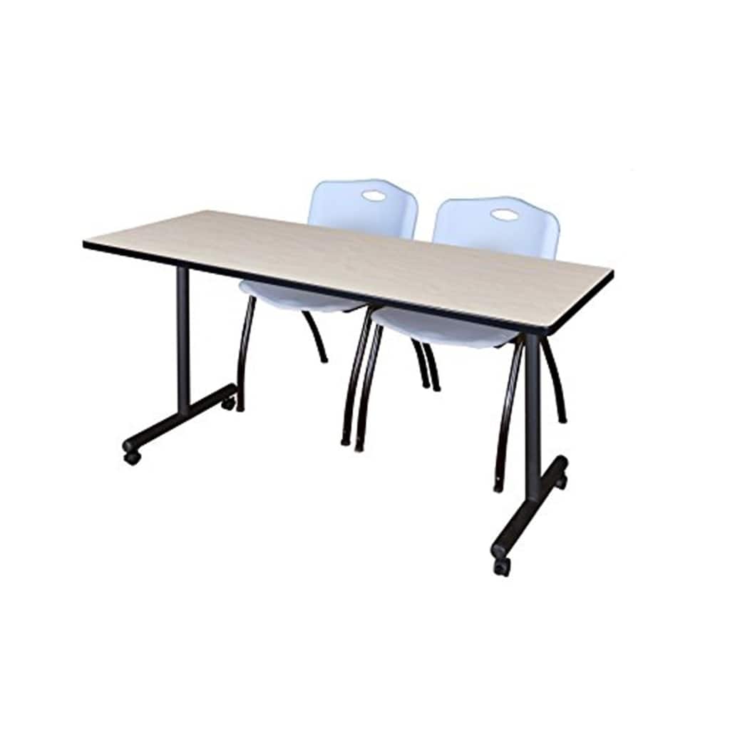 66" x 24" Mobile Training Table- Maple & 2 'M' Stack Chairs- Grey