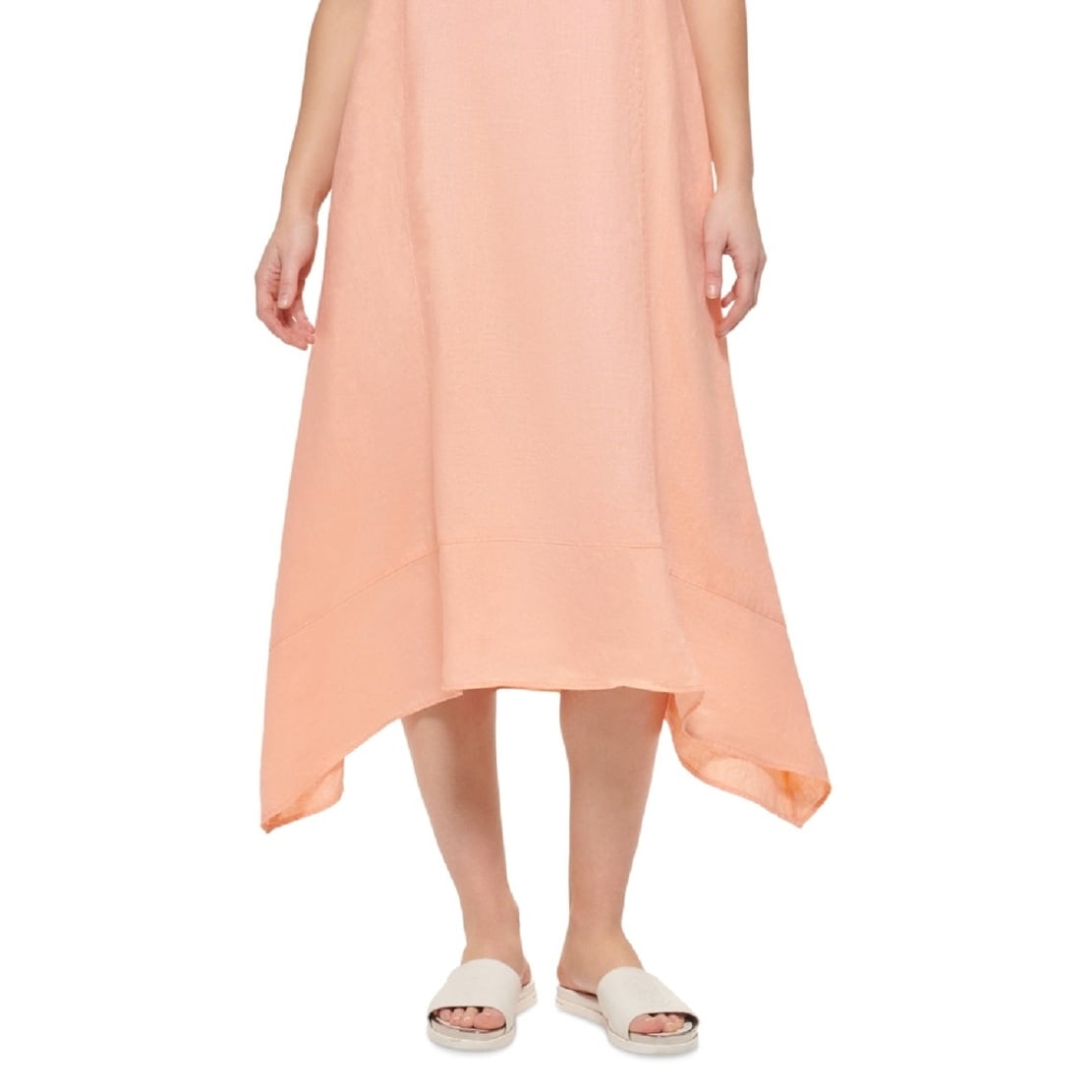 chinese dress ladies DKNY Short Sleeve Printed Linen Shoulder Strap Midi Dress Black/Cafe Au  Lait Multi XS at Amazon Women's Clothing store main image 0