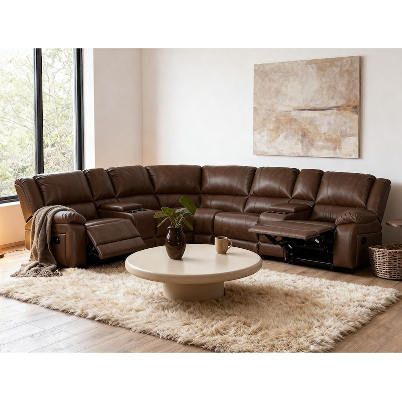 108" W Modern Contemporary Faux Leather 7 Piece Sectional Recliners