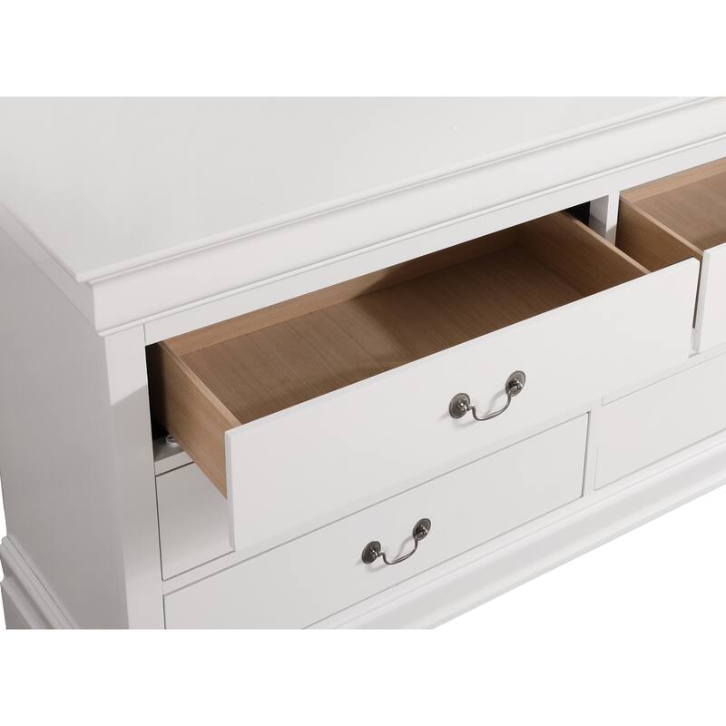 Double Dresser with 6 Drawers, Floor Standing Clothing Organizer, Storage Cabinet with Carved Bases and Curved Mouldings