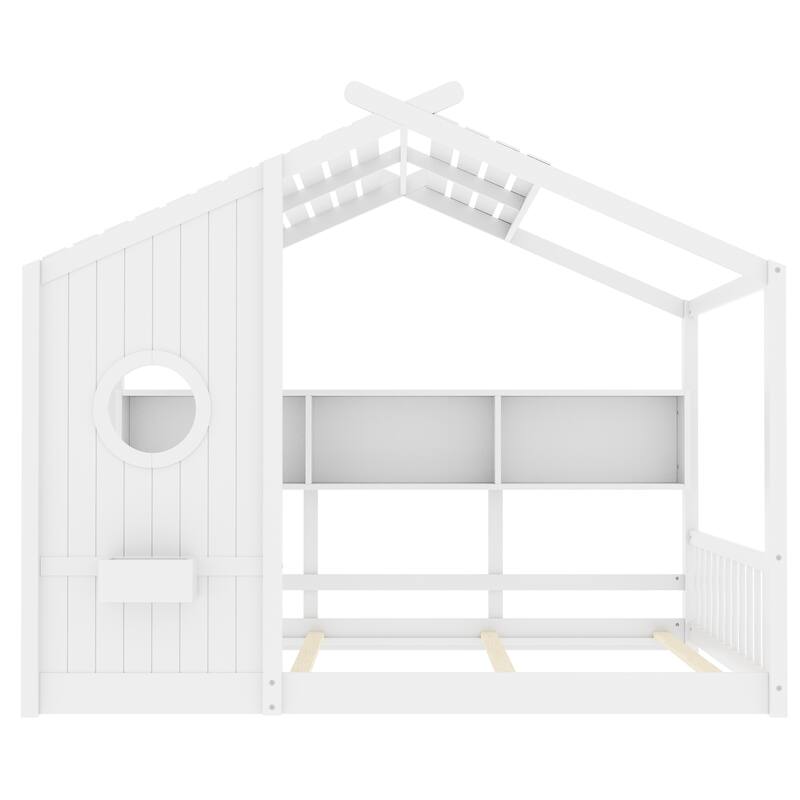 Floor House Bed with Roof & Storage Shelf by Harper&Bright Designs