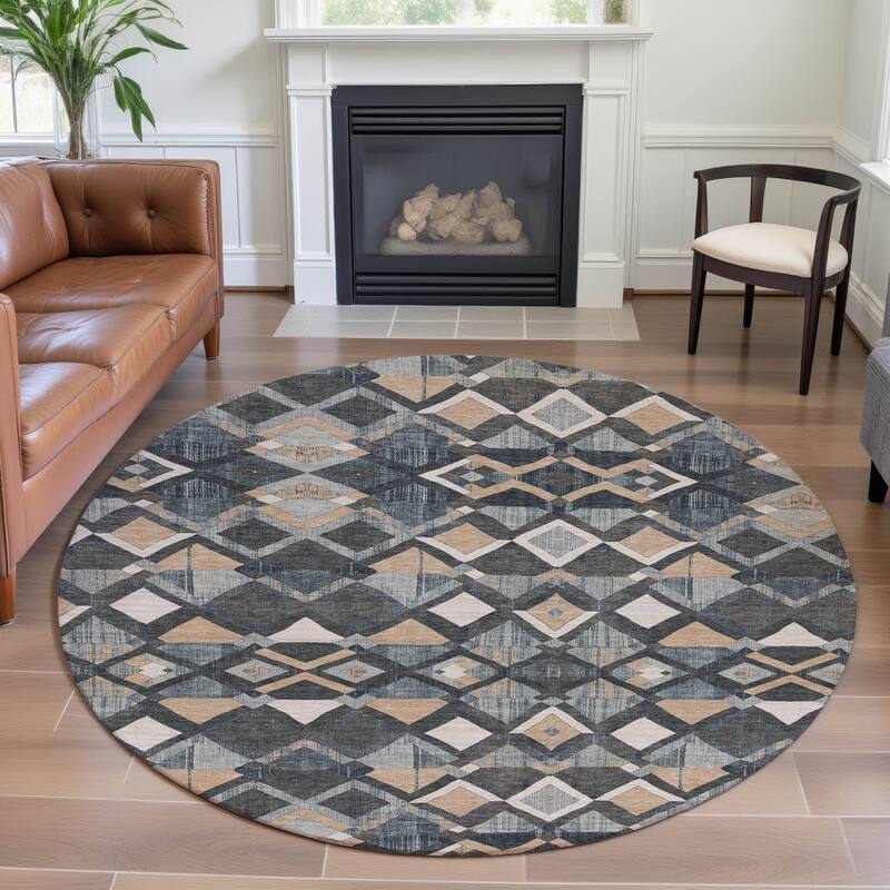 Premium Washable Super Soft Boho Geo Mayfield Rug - Graphite - 8' x 8'