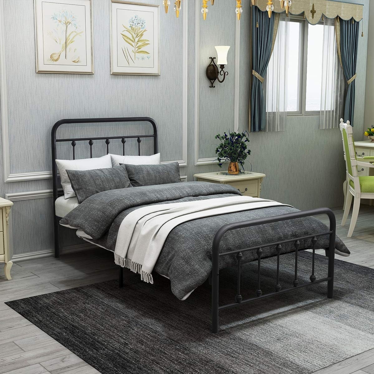 Metal Twin Bed Frame with Vintage Headboard and Footboard Metal Twin Bed Frame with Vintage Headboard and Footboard
