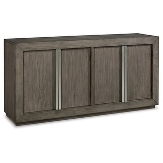 65 Inch Sideboard Buffet Server, 2 Double Door Cabinets, Weathered Gray ...