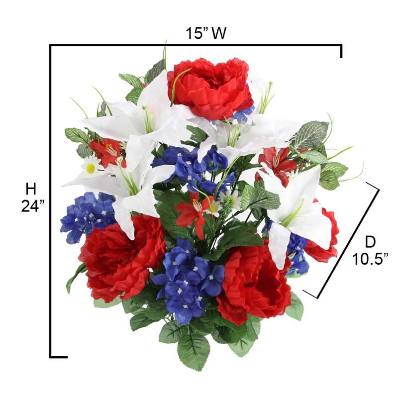 Artificial Full Hydrangea Mixed Bush, Red White Blue, 24 Stems - Blue - GPB4307-RD/WT/BL