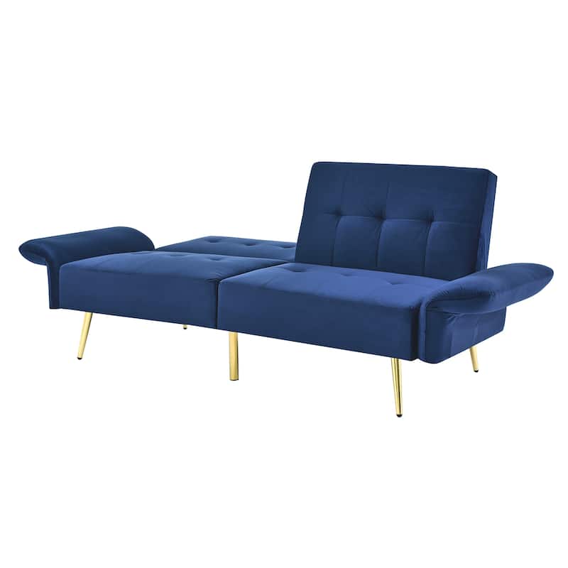 Italian Velvet Convertible Sleeper Sofa Bed with with Folded Armrests and Storage Bags