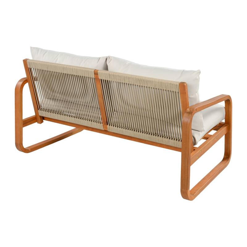 Christopher Knight Home - George 4-Piece Outdoor Acacia Wood Conversation Set with Plush Thick Cushions & Slatted Coffee Table