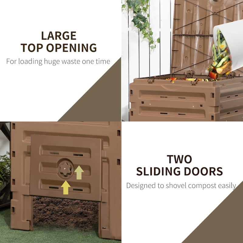 Outsunny Garden Compost Bin, 120 Gallon (450L) Garden Composter with 80 Vents and 2 Sliding Doors, Lightweight & Sturdy