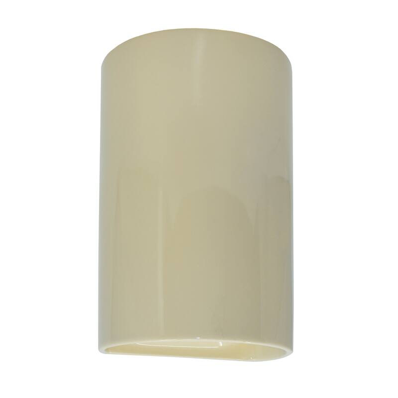 Justice Design Ambiance - Small Cylinder Wall Sconce - Closed Top (Outdoor) - Replaceable Bulb - Vanilla Gloss