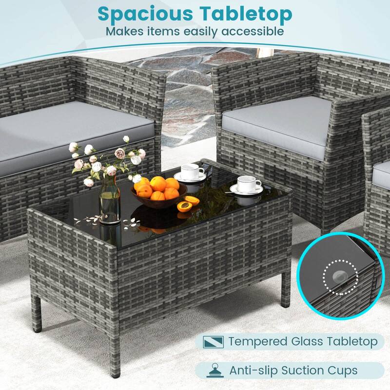 Gymax Set of 8 Furniture Set w/ Washable Cushions & Tempered Glass