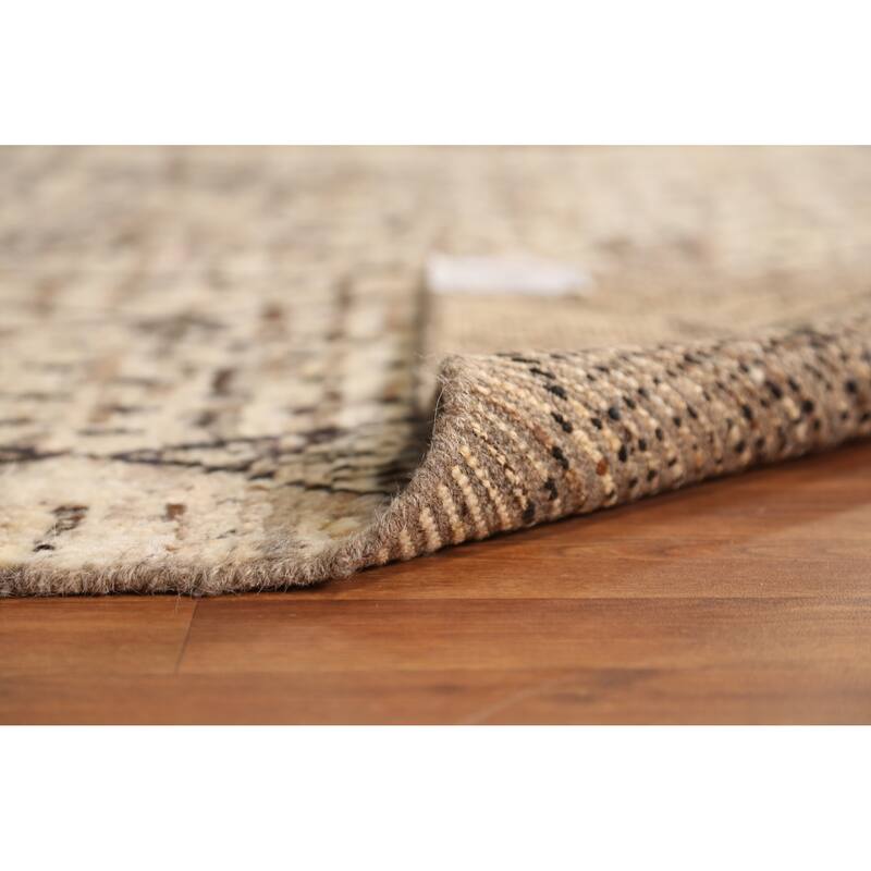 Geometric / Modern Moroccan Oriental Rug Handmade Beige Wool Carpet - 6'1" x 7'7"
