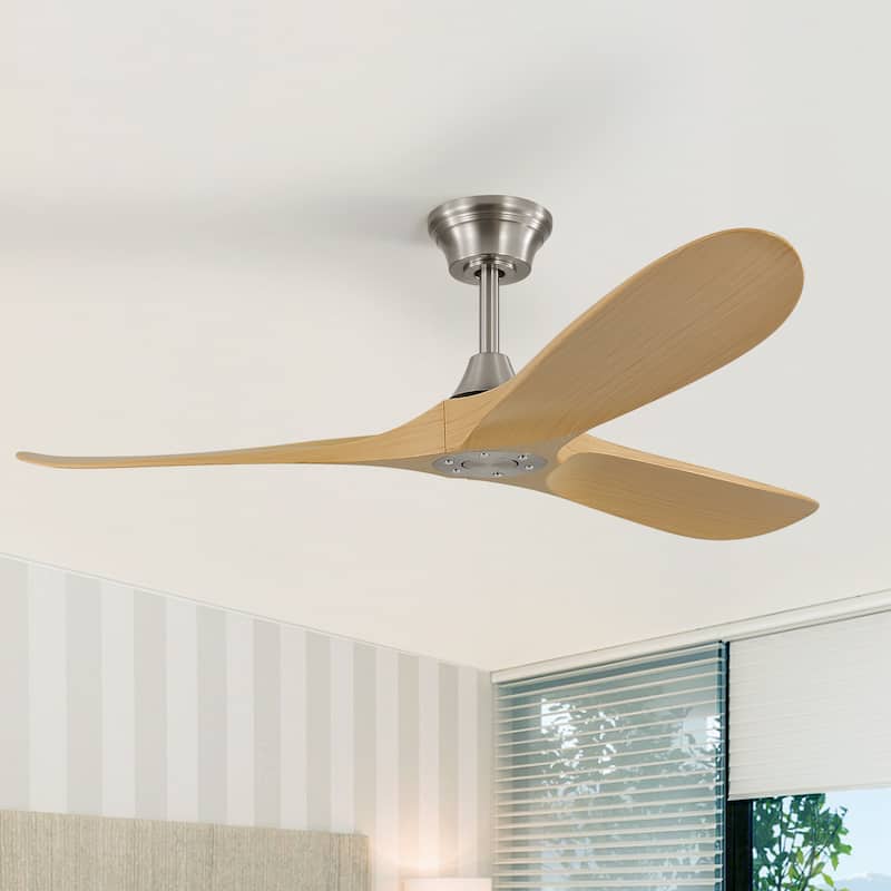 Sofucor 52''/60" Large Ceiling Fan without Lights, Remote Control and Reversible Motor Included, Smart Optinal - 60"-Smart(Remote+APP+Voice Control) - Silver and Beige ABS Blades