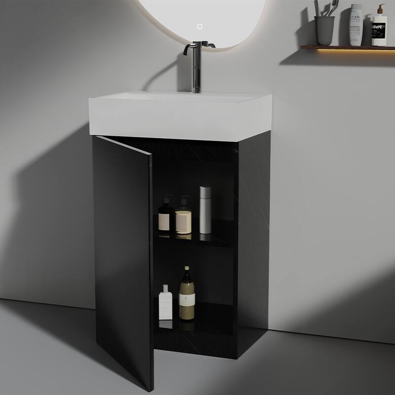 GDFStudio - Harper Elegant 20" Marble-Patterned Freestanding Bathroom Vanity with Ceramic Sink