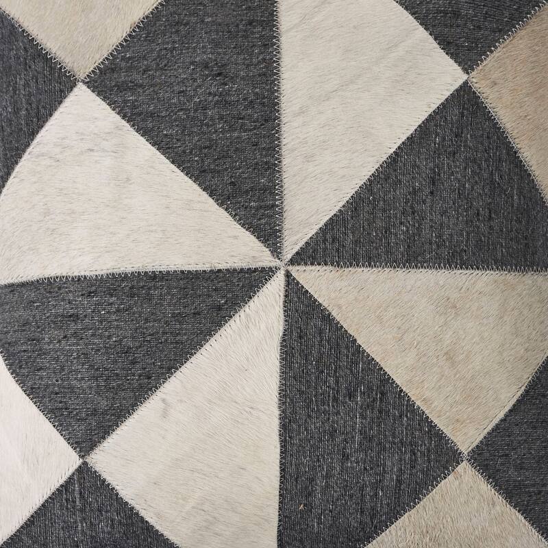 Sevita Charcoal and White Geometric Faux Leather Throw Pillow