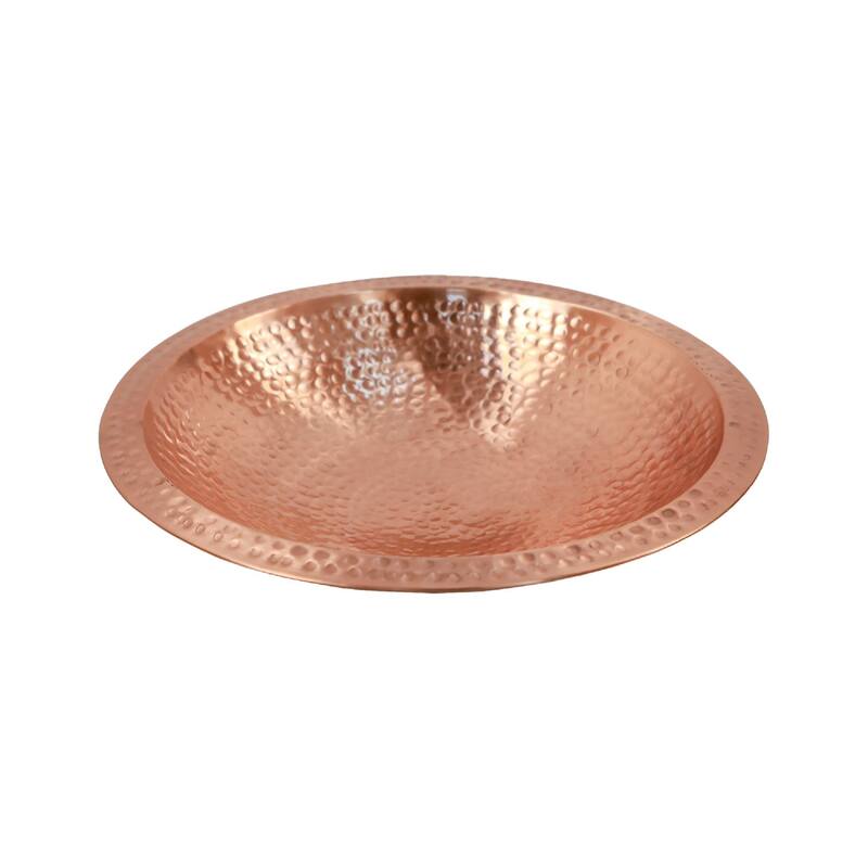 Achla Designs 14" W Round Satin Hammered Solid Copper Birdbath Bowl w/Rim