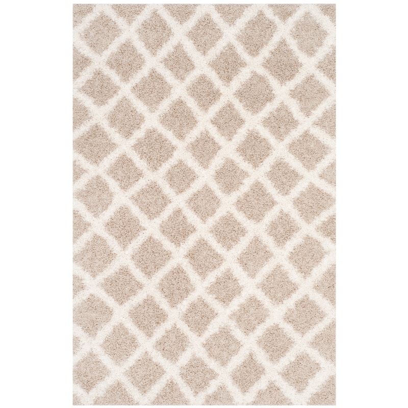 SAFAVIEH Dallas Shag Teja Trellis 1.5-inch Thick Rug - 5'1" x 7'6" - Beige/Ivory