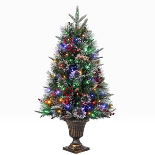 3ft Pre-Lit Artificial Mini Christmas Tree with Multicolor Led Lights & Potted Base, Battery Operated Snow Flocked Tree - 3 Foot