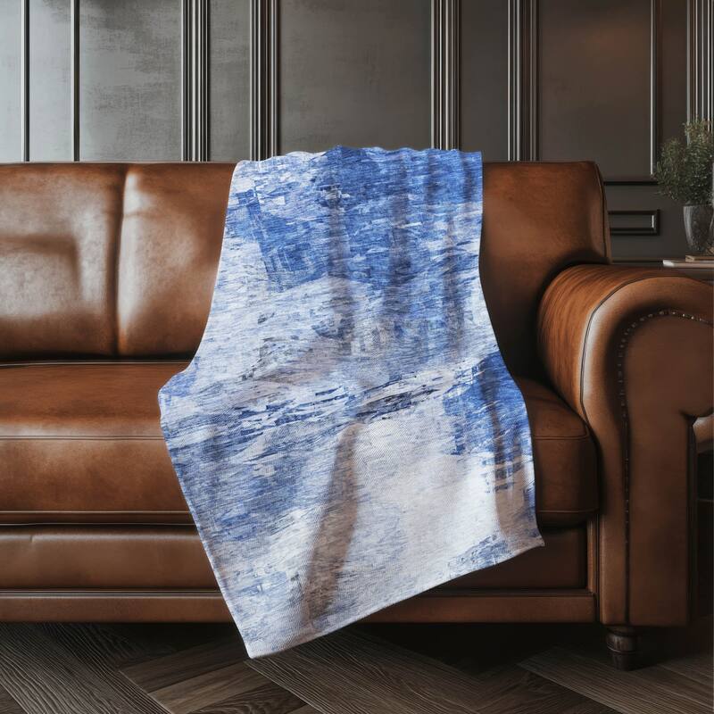 Premium Machine Washable Abstract Modern Sherpa Throw Blanket - Blue - 4'2" x 5'10"