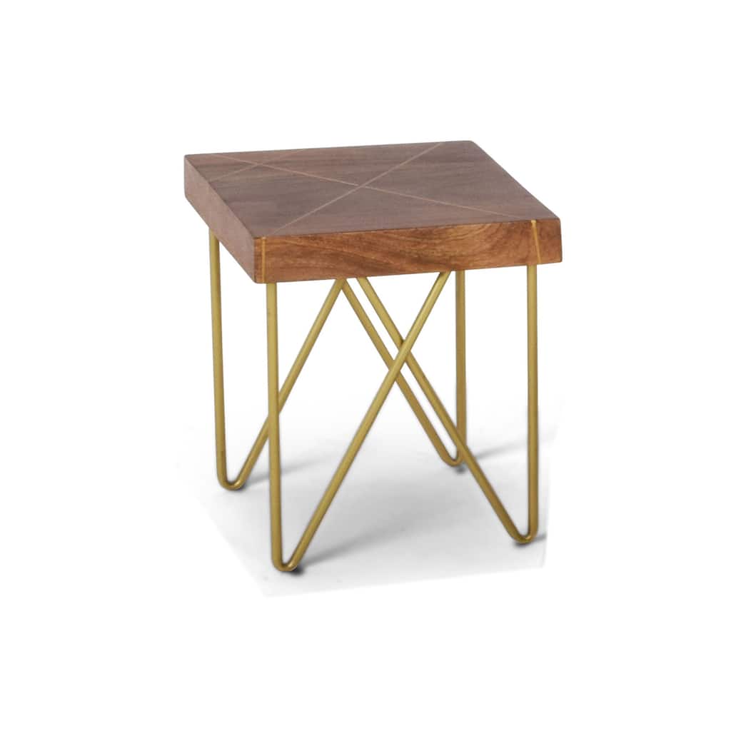 Steve Silver Brown Mango Wood Side Table with Brass Inlay