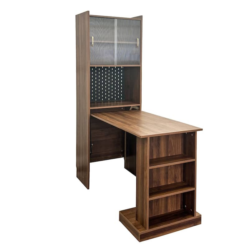 Roomfitters Folding Desk with Storage, Space-Saving Foldable Computer Desk for Home Office, Bedroom, or Apartment, Walnut