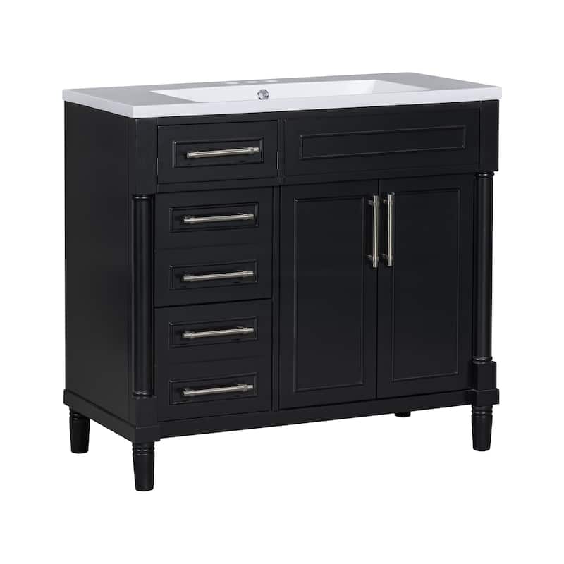 36''Bathroom Vanity With Sink,Freestanding Storage Cabinet With 2 Drawers,Solid Wood Frame Vanity Set,Height Adjustable Shelf