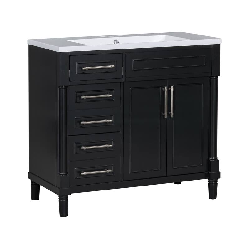 Bathroom Vanity with Top Resin Sink, Bathroom Storage Cabinet with Adjustable Shelf, Vanity Set with Tip-out Drawer
