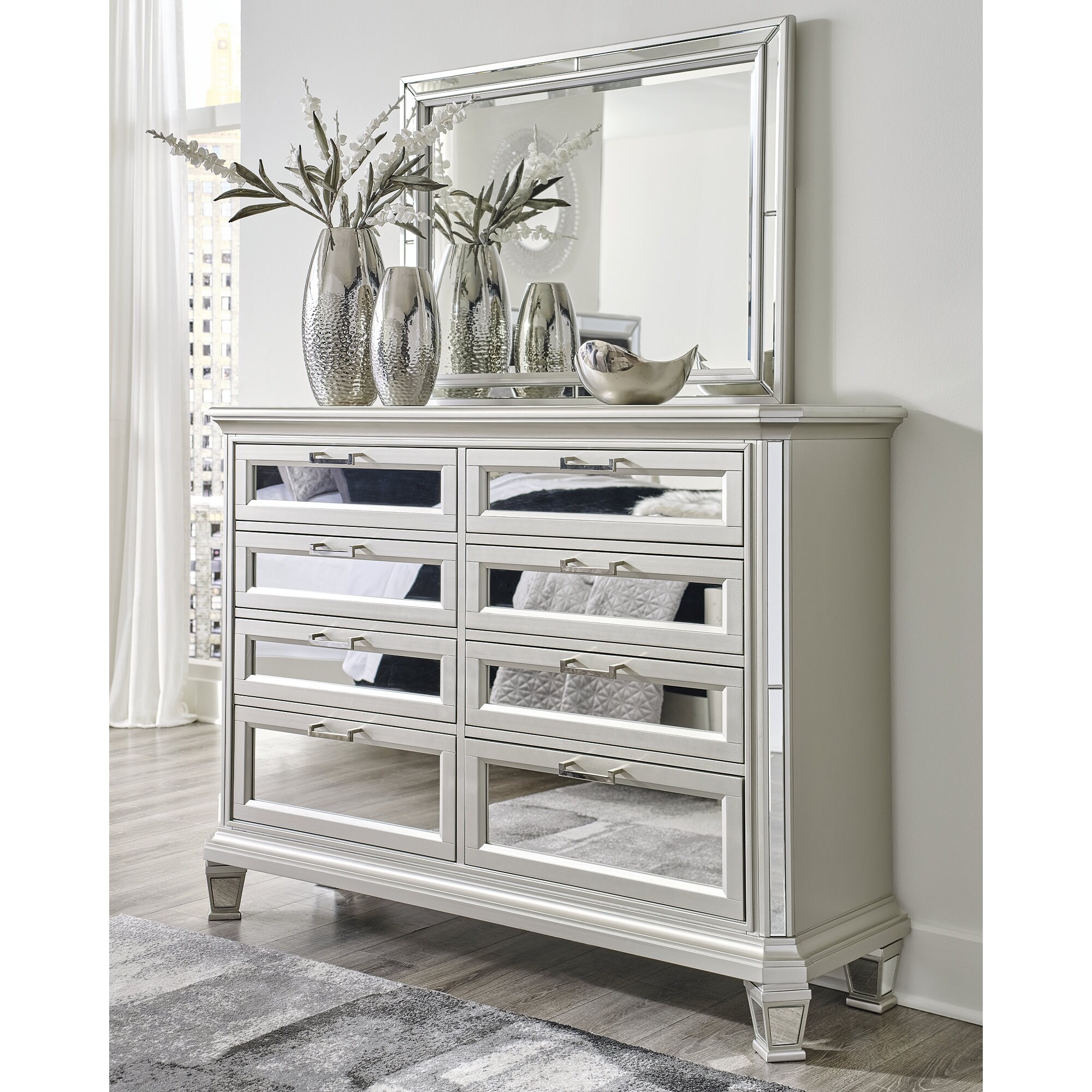 silver dresser ashley furniture Signature Design by Ashley Lindenfield Silver Dresser and Mirror - Bed Bath  & Beyond