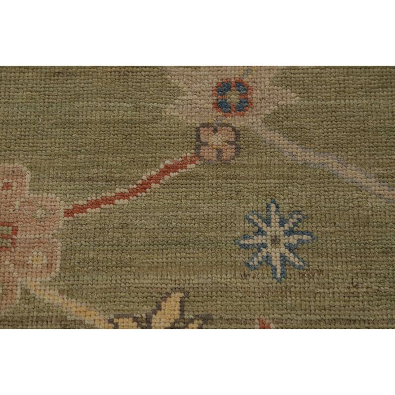 Hand Knotted Oriental 100% Wool Carpet Transitional All-Over Green Oushak Area Rug - 15' 1'' X 12' 2''