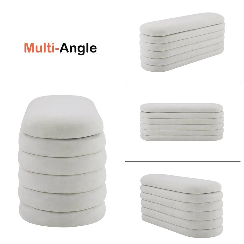 MCombo Storage Ottoman Bench, Upholstered Fabric End of Bed Bench with Storage, 47-inch Oval Footstool W495