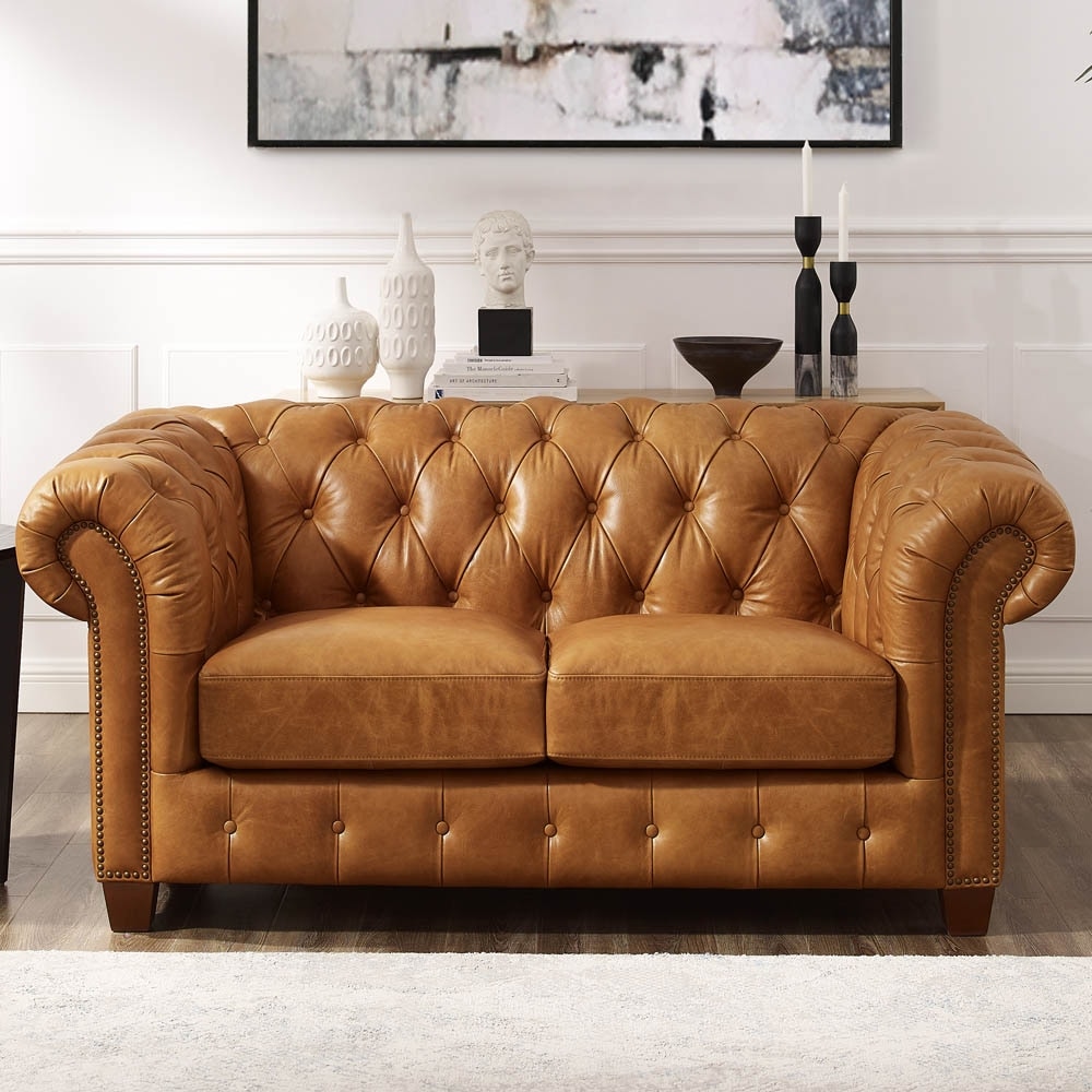 Leather top chesterfield loveseat
