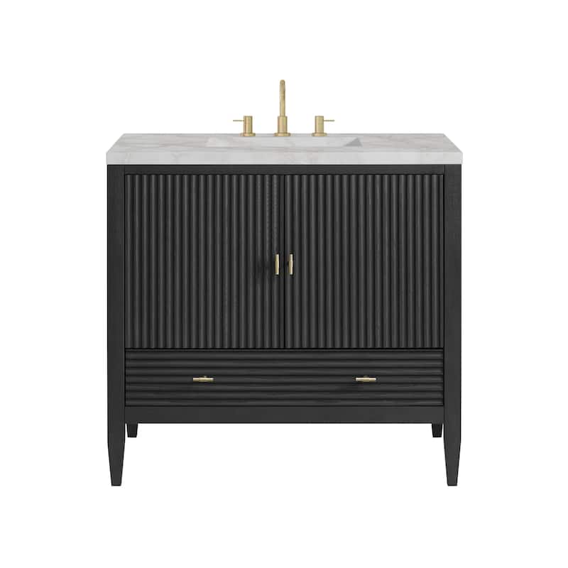 James Martin Vanities Myrrin 36" Vanity, Carbon Oak - Victorian Silver