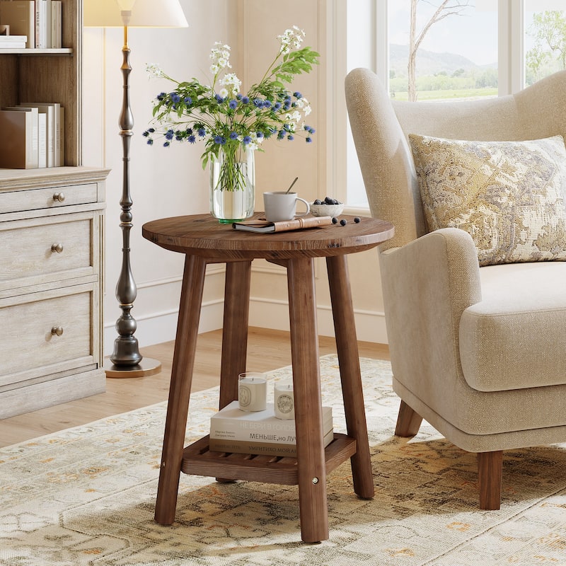 Solid Wood Round Side Table