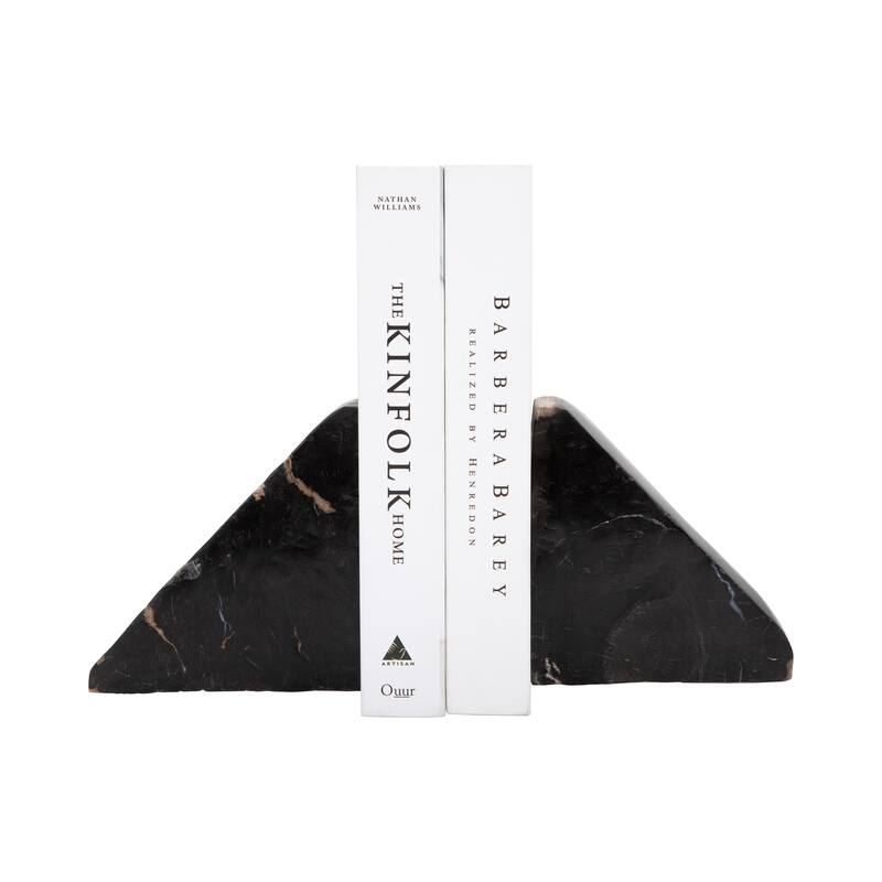 Sagebrook Home Modern 6-Inch Natural Triangular Petrified Wood Bookends - 6" x 2" x 6" - 6" x 2" x 6" - Marbled Brown