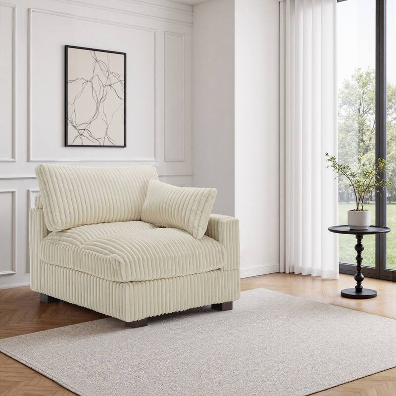 40"W Plush Corduroy Corner Accent Chair Sectional Module with Pillow