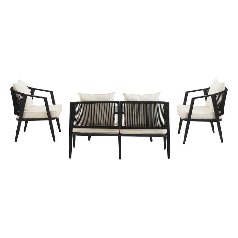 Roomfitters 4 Pcs Modern Outdoor Seating Set, Durable and Comfortable Patio Furniture Set for Backyard, Poolsides