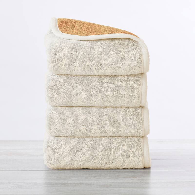 Luxurious Cotton Two-Toned Reversible Towel Set - Hand Towel (4-Pack) - Ivory / Ochre