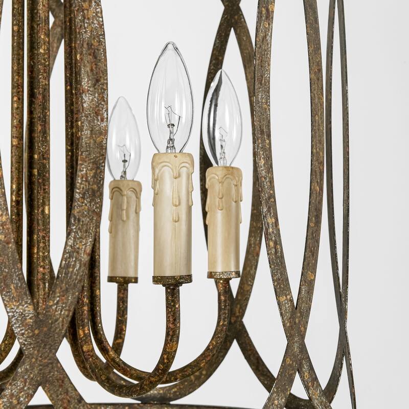4-light Retro Bronze Rusted Finish Drum/Cylinder Frame Design Chandelier For Use in Kitchen Island, Dining Rooms