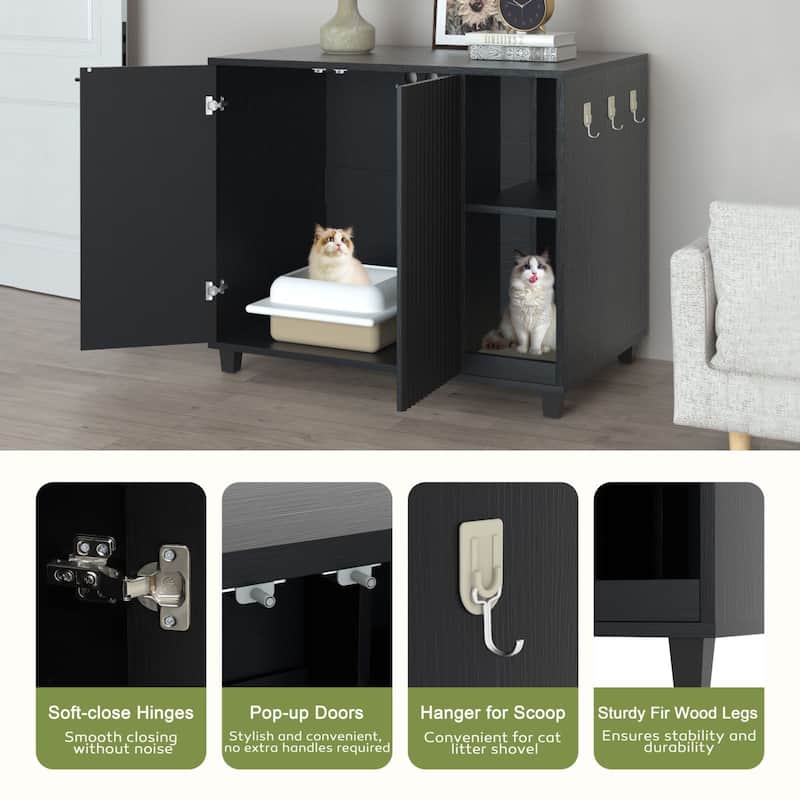 VEIKOUS Cat Litter Box Furniture, Multifunctional Cat Litter Box Enclosure with Scratch Board - 41.3''×26.8''×35''