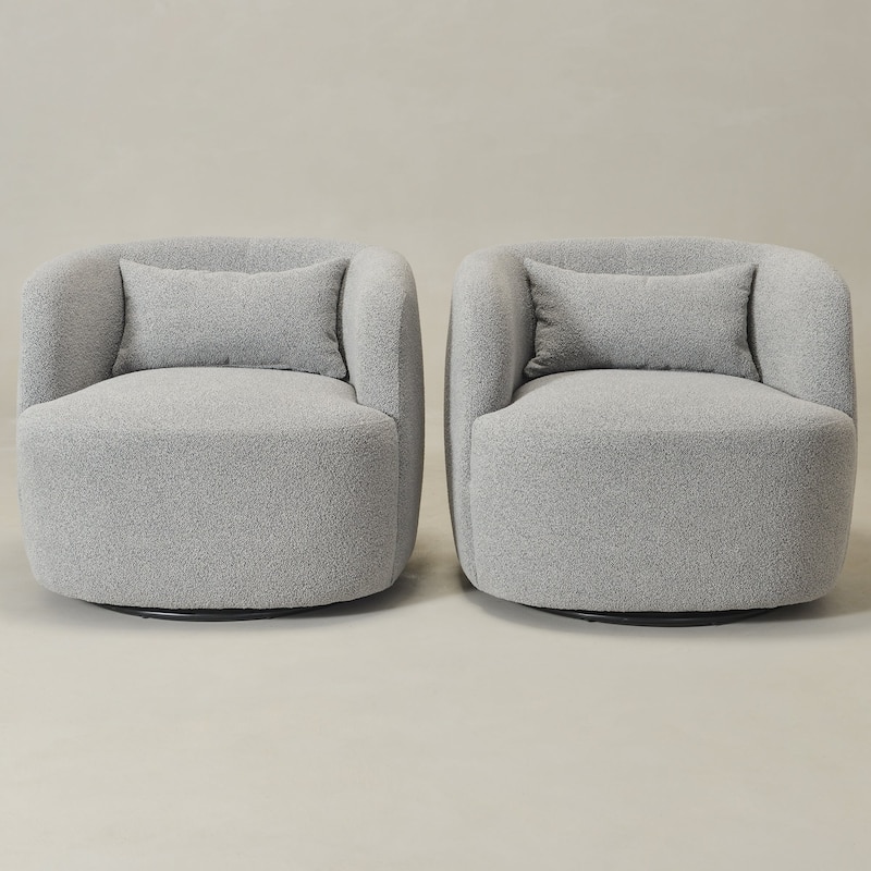 KINWELL 34" Wide Boucle Upholstered Sherpa Swivel Armchair (Set of 2)