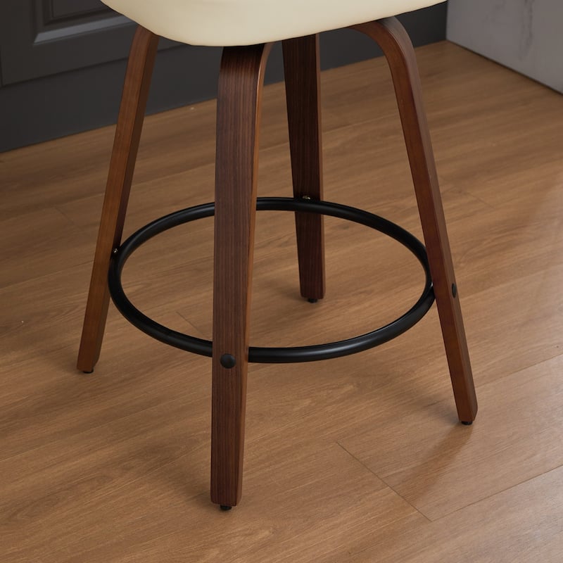 360° Swivel Upholstered Bar Stools Set of 2, 26"H Rattan Counter Height Stools with Cane Back & Wood Frame for Kitchen Island