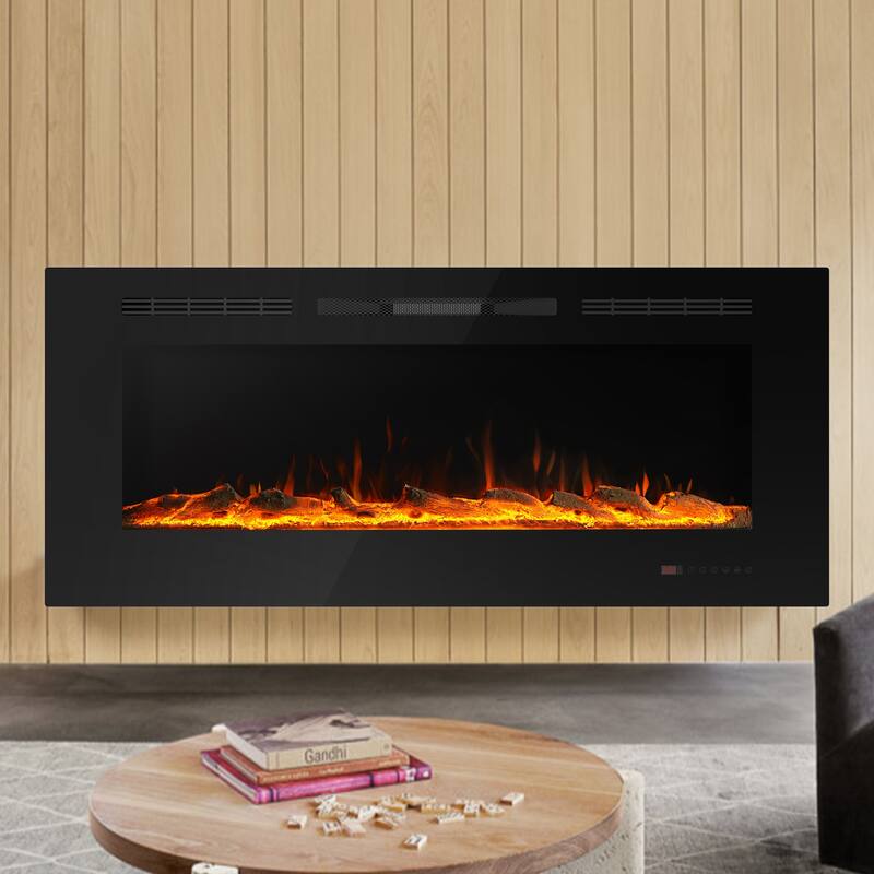 42" Modern Recessed Wall Mounted Electric Fireplace Heater with Remote and 3 Realistic Flame