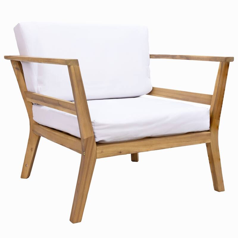 Sunnydaze Bodie Acacia Armchair with Cushions - Club Chair for Patio - Bone White Cushions