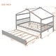 preview thumbnail 14 of 34, Full Size Wooden House Bed with Twin Size Trundle Bed Frame for Kids, Teens, Girls, Boys No Box Spring Needed, Easy Assembly