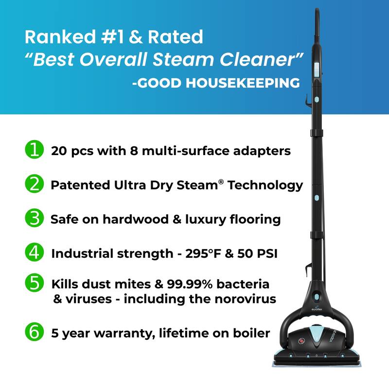 Euroflex Vapour Pro 20-Piece All-in-One Steam Mop with Built-In Portable Steam Cleaner - Refurbished