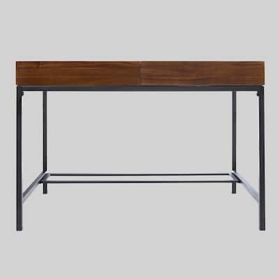 Mid-Century Modern Storage Desk with Acacia Wood Top, Metal Frame, and Large Drawer for Office