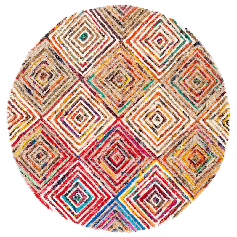 SAFAVIEH Handmade Nantucket Vangelija Contemporary Cotton Rug - 4' Round - Creme