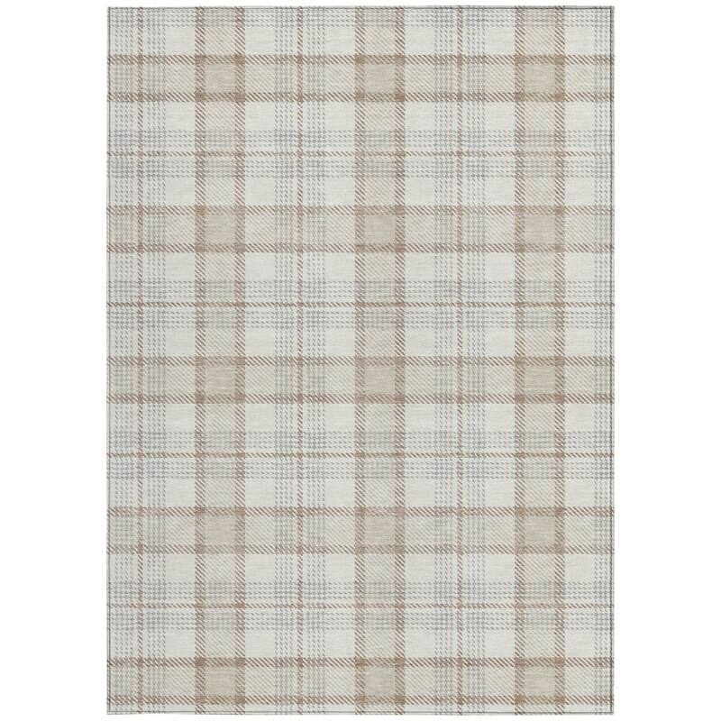 HomeRoots Plaid Transitional Rectangle Outdoor Rug