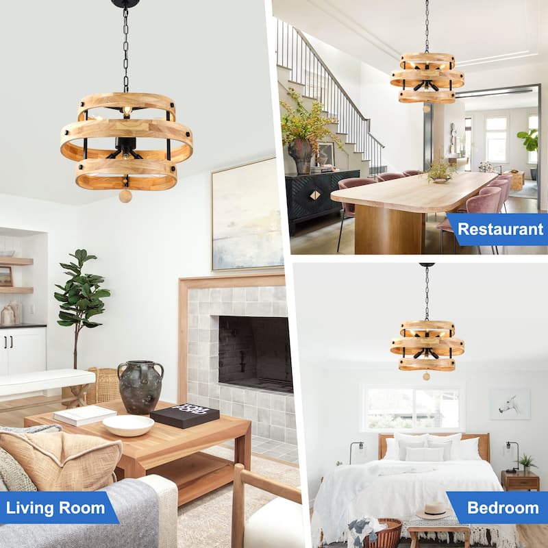 Bella Depot 20" 6-Light Solid Wood Rustic Chandelier Adjustable Pendant Light for Dining Room Bedroom