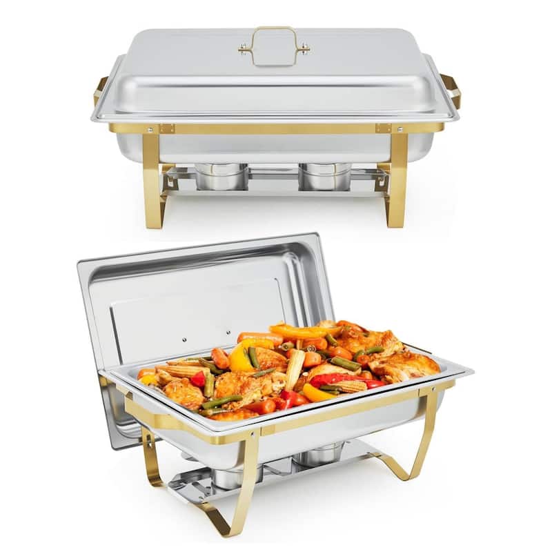 8 Qt Buffet Chafing Dishes and Warmers Sets for Parties Wedding, Silver Gold - 2 Pcs
