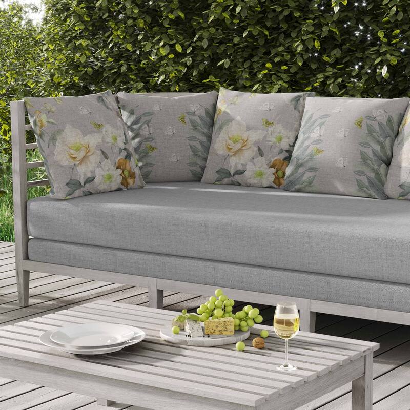 Leafy Lepidoptera Medley Indoor/Outdoor Reversible Throw Pillow Grey and Gold